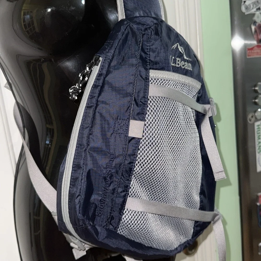 L.L.Bean Navy Blue/Grey Stowaway Sling One Strap Backpack Medium Sized Bag